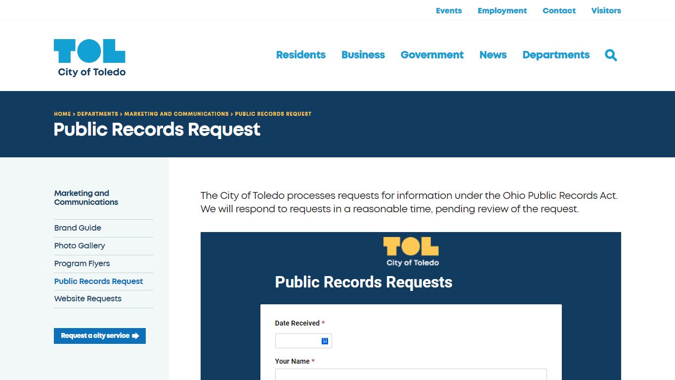 City of Toledo | Public Records Request